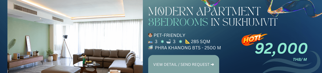 3 bedrooms pet-friendly apartment for rent in Sukhumvit, Bangkok property code AA31777