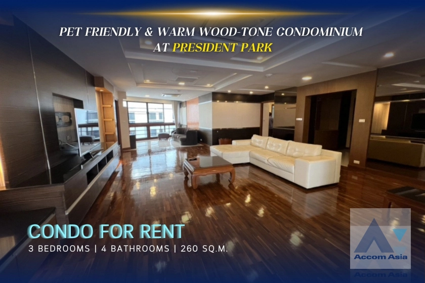 Pet friendly |  President Park Sukhumvit 24   Condominium  3 Bedroom for Sale & Rent   in Sukhumvit Bangkok