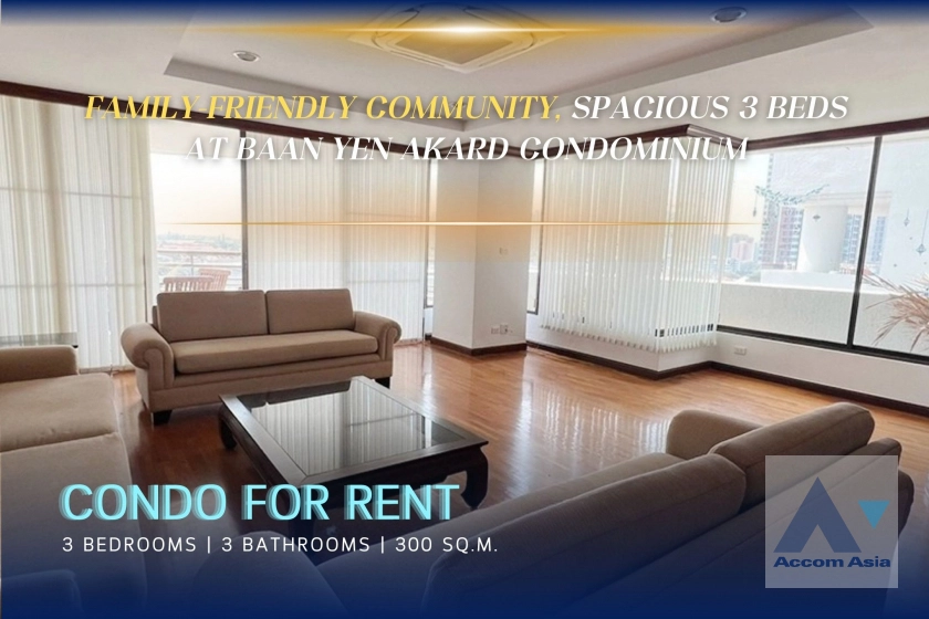 Baan Yen Akard Condominium  3 Bedroom for Sale & Rent MRT Khlong Toei in Sathorn Bangkok