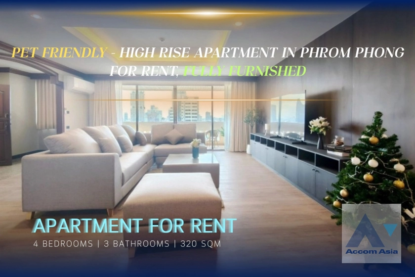 Big Balcony, Pet friendly |  Pet friendly - High rise Apartment in Phrom Phong Apartment  4 Bedroom for Sale & Rent BTS Phrom Phong in Sukhumvit Bangkok