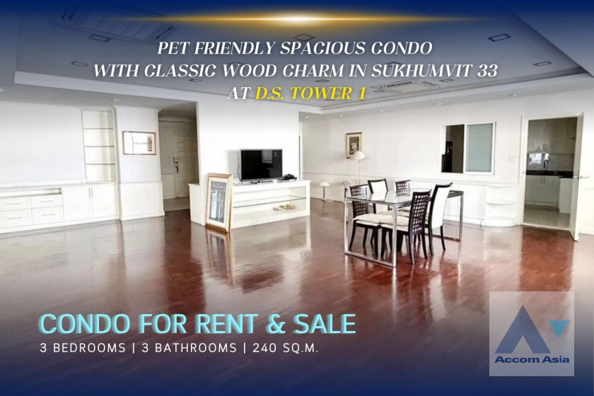  D.S. Tower 1 Condominium  3 Bedroom for Rent BTS Phrom Phong in Sukhumvit Bangkok