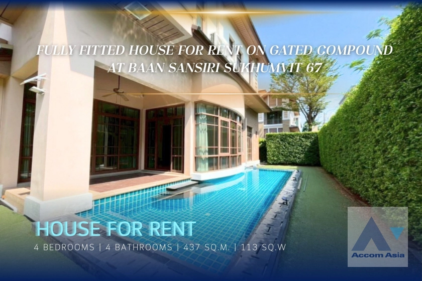 Private Swimming Pool |  Baan Sansiri Sukhumvit 67 House  4 Bedroom for Rent BTS Phra khanong in Sukhumvit Bangkok