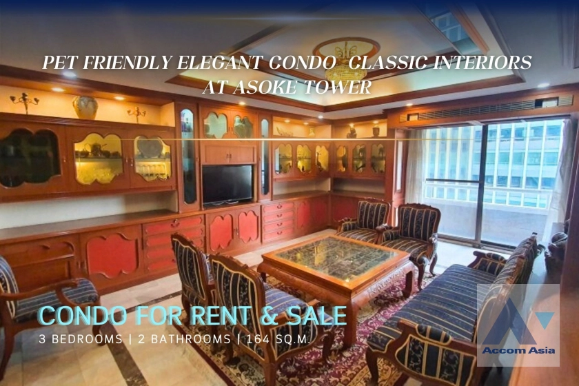 Fully Furnished, Pet friendly | Asoke Tower Condominium  3 Bedroom for Sale & Rent MRT Phetchaburi in Sukhumvit Bangkok