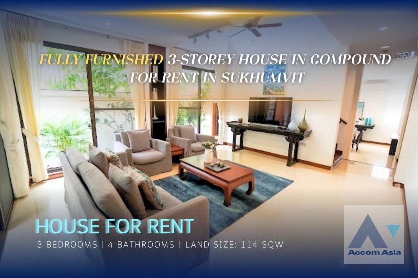 unitFully Furnished 3-Storey House in Compound for Rent in Sukhumvit, near BTS Phrom Phong (13001450)