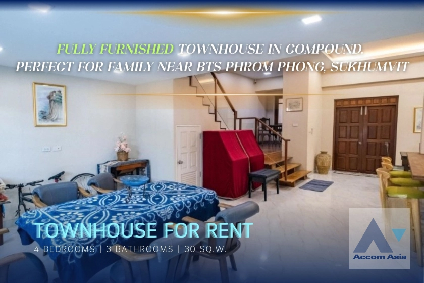 unitHome Office, Pet friendly | Fully furnished townhouse in compound for rent, perfect for family near BTS Phrom Phong, Sukhumvit (AA27410)