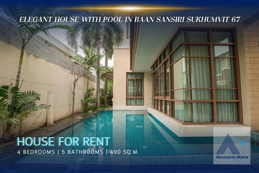 Private Swimming Pool |  Baan Sansiri Sukhumvit 67 House  4 Bedroom for Rent BTS Phra khanong in Sukhumvit Bangkok