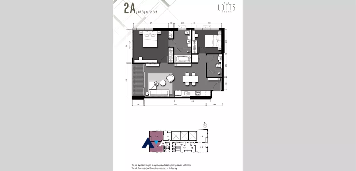 9  2 br Condominium For Rent in Sukhumvit ,Bangkok MRT Phetchaburi at The Lofts Asoke AA34455
