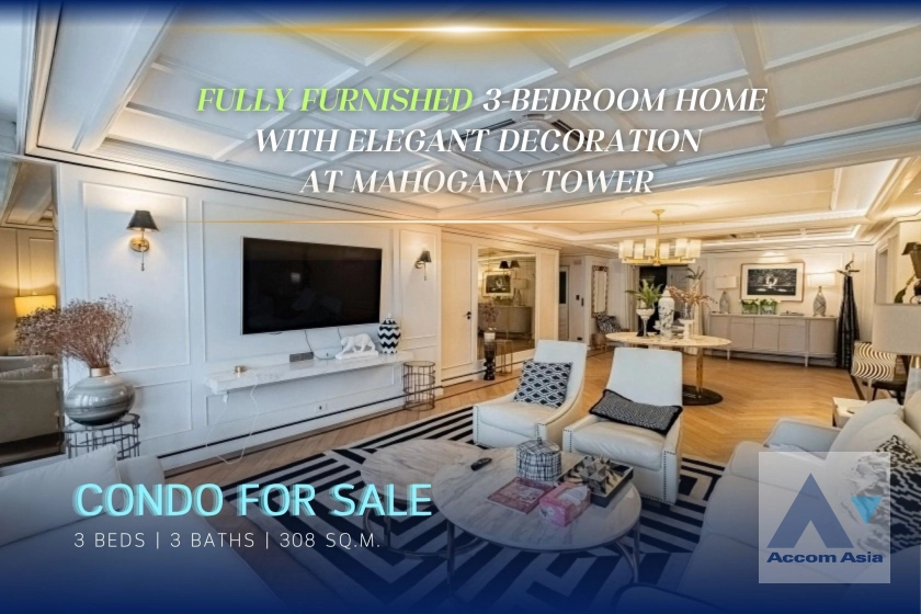 Fully Furnished | Mahogany Tower Condominium  3 Bedroom for Sale & Rent BTS Phrom Phong in Sukhumvit Bangkok