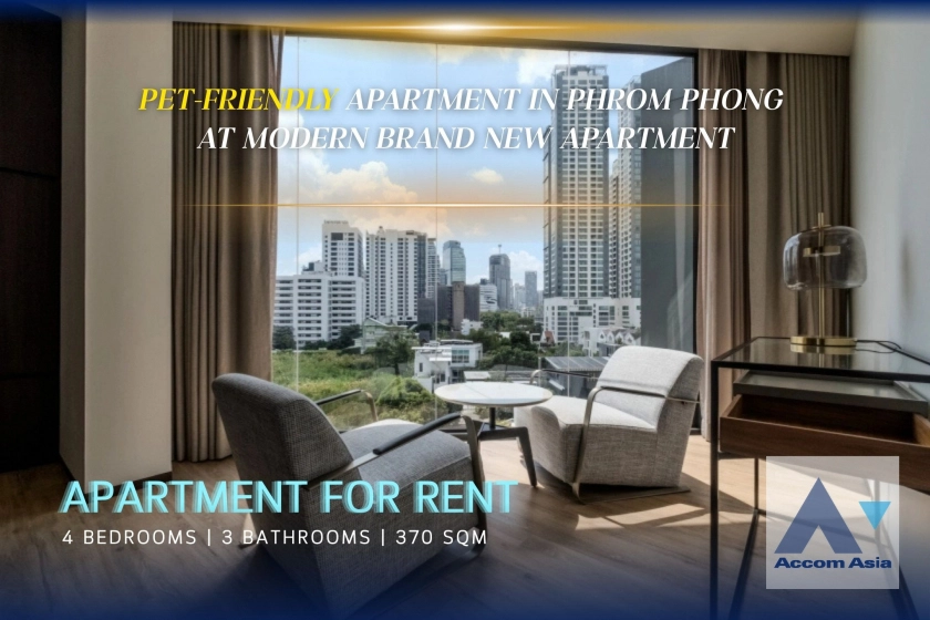 Pet friendly |  Modern Brand New Apartment Apartment  4 Bedroom for Rent BTS Phrom Phong in Sukhumvit Bangkok