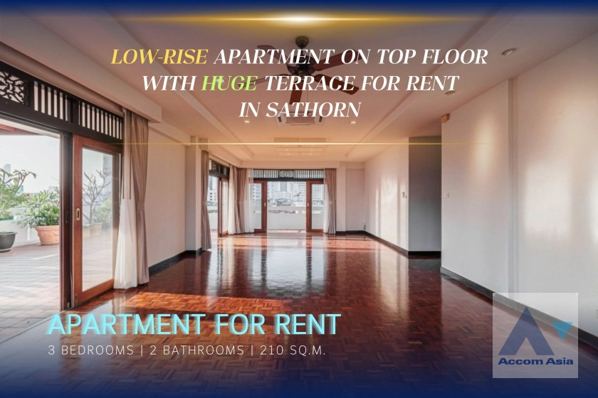 Huge Terrace, Penthouse |  Perfect Living In Bangkok Apartment  4 Bedroom for Rent MRT Lumphini in Sathorn Bangkok