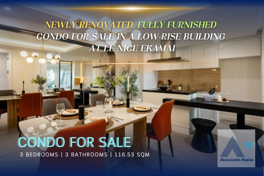 unitPet friendly |  Newly Renovated, Fully Furnished Condo for Sale in a Low-Rise Building at Le Nice Ekamai (AA42253)