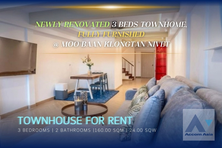 Newly renovated, Pet friendly |  Moo Baan Klongtan Nivet Townhouse  3 Bedroom for Sale & Rent BTS Phra khanong in Sukhumvit Bangkok