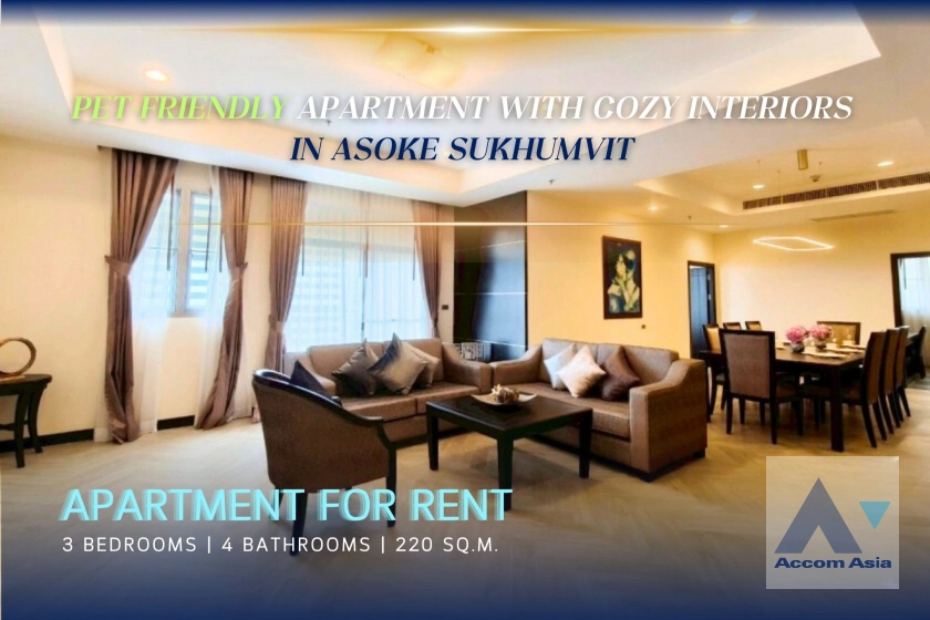Pet friendly |  Elegant place for a Pet Friendly Apartment  3 Bedroom for Rent MRT Sukhumvit in Sukhumvit Bangkok
