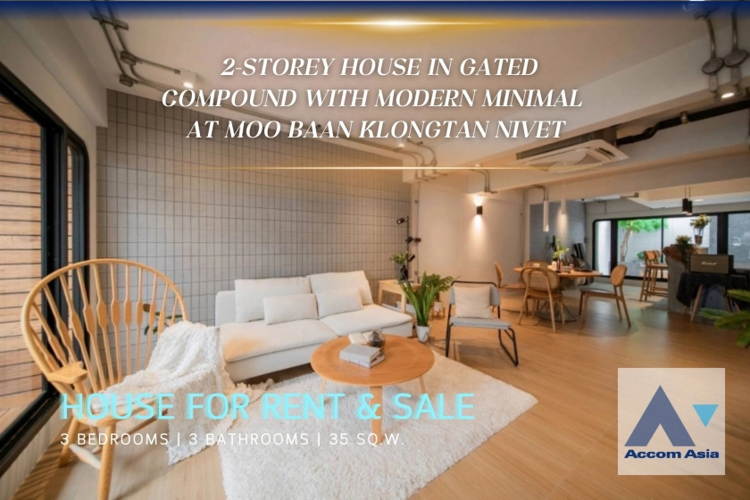 Fully Furnished, Newly renovated |  Moo Baan Klongtan Nivet Townhouse  3 Bedroom for Sale & Rent BTS Phra khanong in Sukhumvit Bangkok